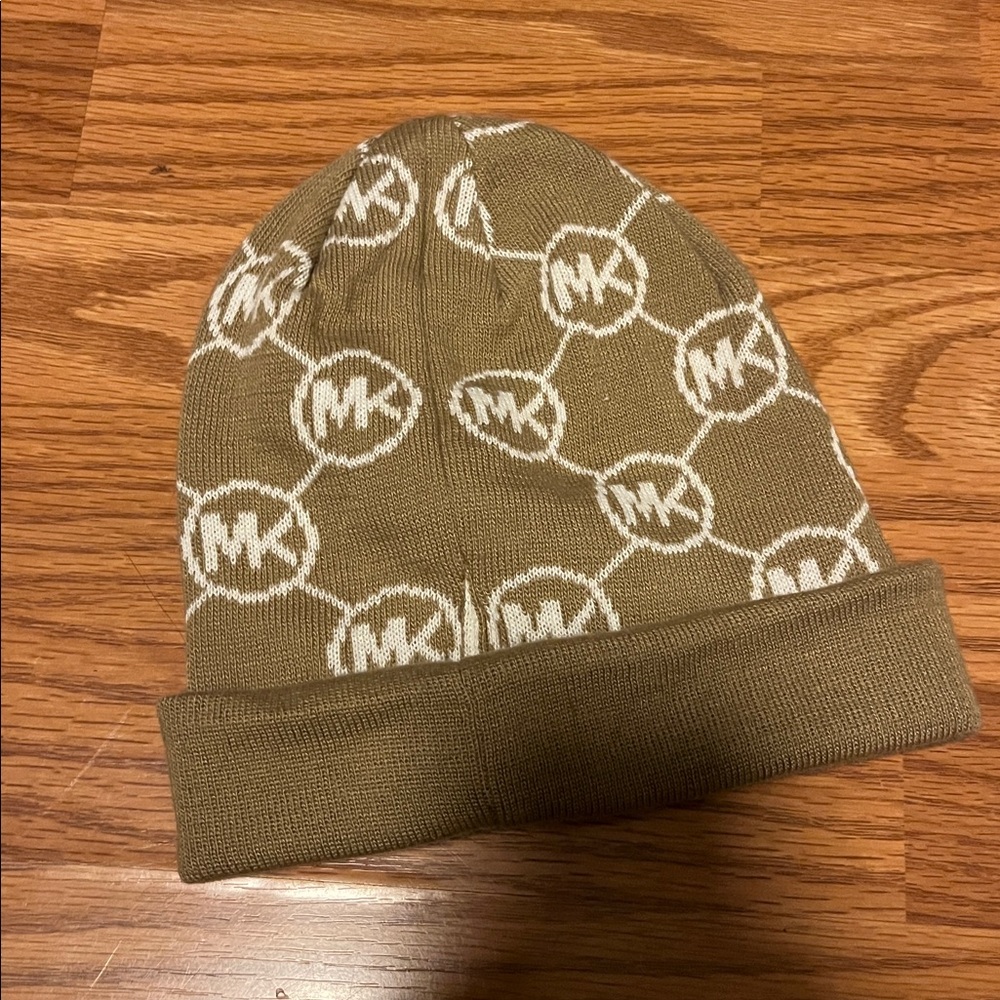 Michael Kors camel tan MK logo winter beanie hat OS NWT MSRP $88